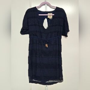 Chaser NWT Lace Short Sleeve Mini Dress w Back Cutout Sz Small Navy Blue Cove
